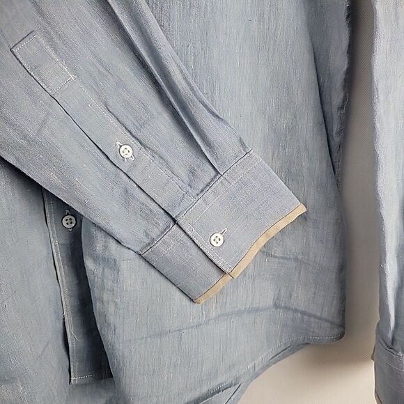 7 Diamonds Cowboys & Angel Shirt Men Medium Linen Slub Elbow Patch Contrast Cuff - Picture 9 of 15